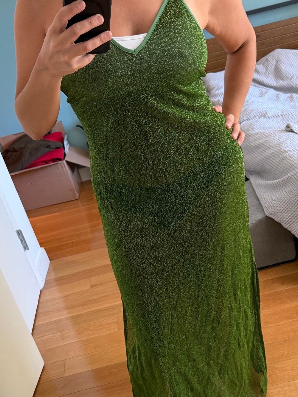 OVO Green Shimmer Slip Dress